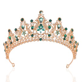 Kamirola Queen Crown and Tiaras Princess Crown for Women Crystal Headbands for Bridal, Princess for Wedding and Party (Gold & Green)