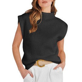 ANRABESS Women's Mock Neck Sleeveless Sweater Vest Casual Cap Sleeve Knit Pullover Tank Tops 2025 Fall Clothes Black-S