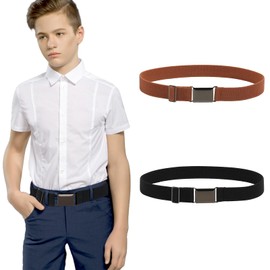 Kajeer Elastic Kids Belts for Boys Girls - Adjustable Boys Belts for School Uniforms with Silver Square Buckle