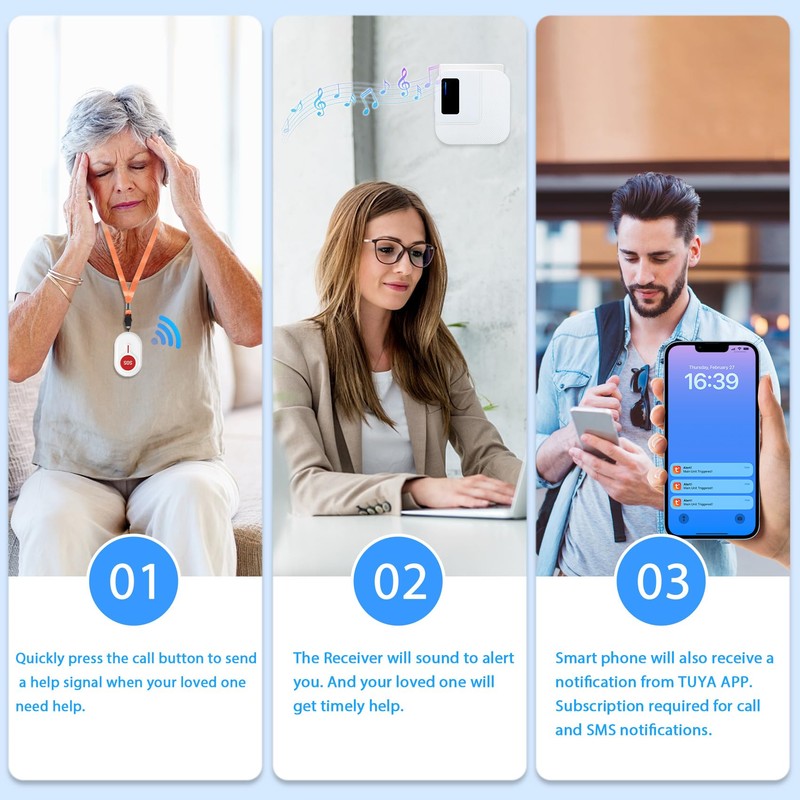 DAYTECH Wireless Caregiver Pager Emergency Button for Seniors WiFi Smart