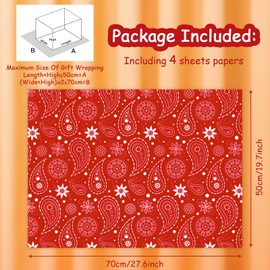 Western Party Gift Wrapping Paper Red Bandana Cashew Flowers Wrapping Paper, (4-Foled Flat Sheets, 4-Designs: 20 x 28 inch Per Sheet,15 sq. ft. ttl), For Wild West Mexican Southwest Theme Birthday Country Cowboy Cowgirl Party