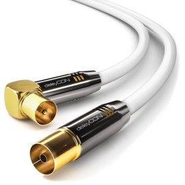 deleyCON [2m] PREMIUM HDTV FullHD TV Antenna Cable - 1x Right Angle/ Elbow - Coaxial Cable - TV Aerial Connector Plug (90° degrees) to Socket (straight) - METAL 100dB 75ohm