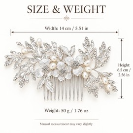 Wedding Pearl Leaf Hairpin Bridal Hairpin Handcrafted Flower Headband For Brides And Bridesmaids With Wedding Parties and Dinner (Silver-4)