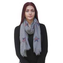 Demyrs Women's American Flag Star Patriotic Infinity Scarf One Size Gray
