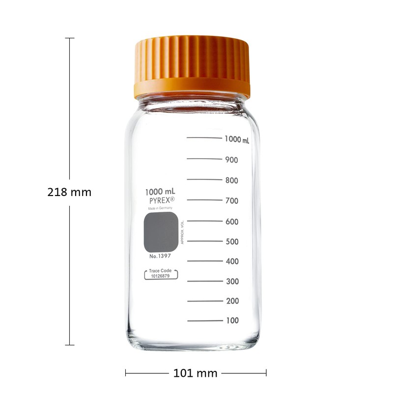 Pyrex Round Wide Mouth Media Storage Bottle with GL45 Screw