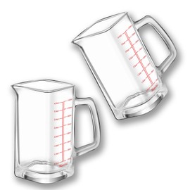 Square Shot Glass With Handle - Measuring Cup 4 Ounce/120ML - Liquid Heavy High Espresso Glass Cup - V-Shaped Spout (Red 2PCS)