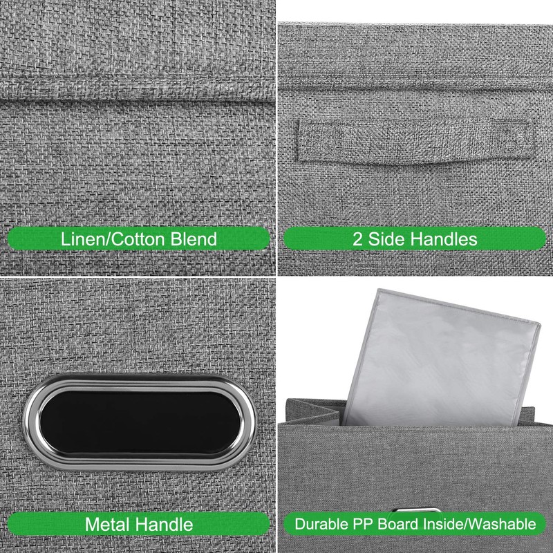Valease Large Linen Fabric Foldable Storage Bins with Removable Lid