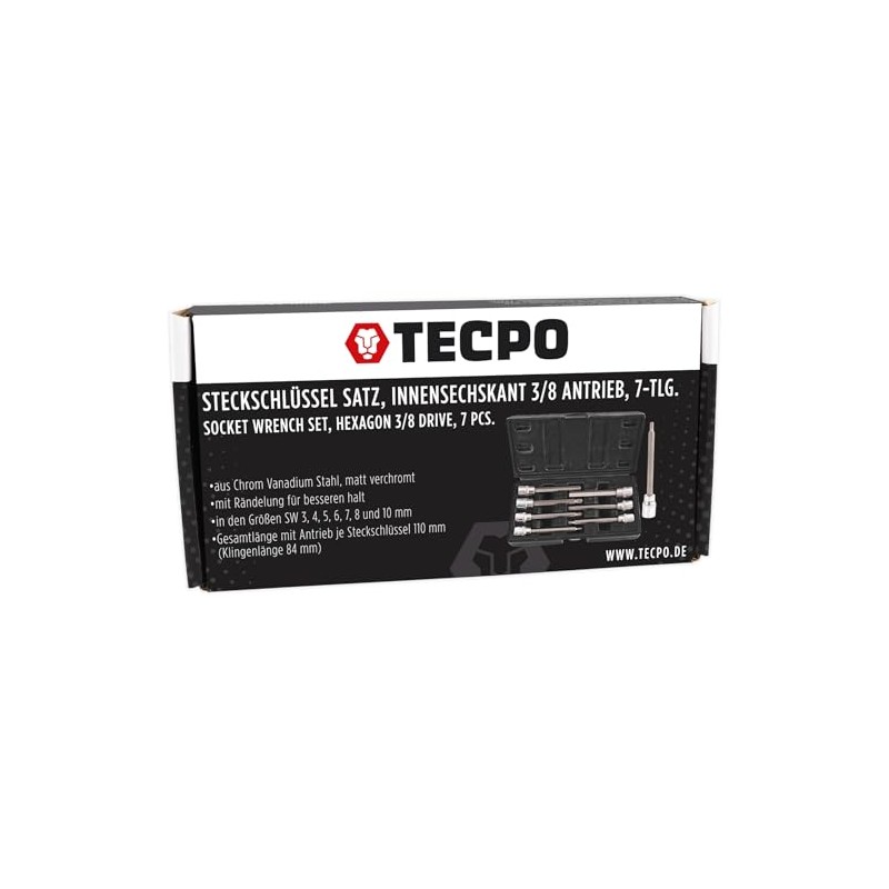 TECPO Socket Spanner Set 7-Piece Inner Hexagonal Nuts 3/8 Inch