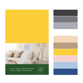 VelvetHome topper fitted sheet, 90 x 200 cm, 100% combed cotton, brand quality, Oeko-Tex 100 bed sheet, jersey, 90 x 200 cm, dark yellow