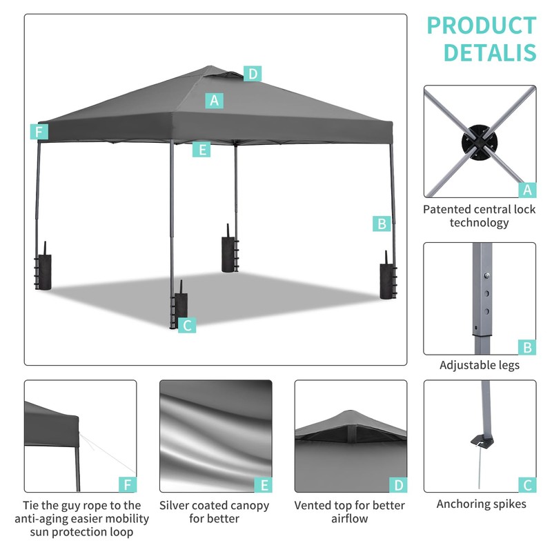 GDY 10x10 Pop Up Canopy Tent, Easy Set up Outdoor