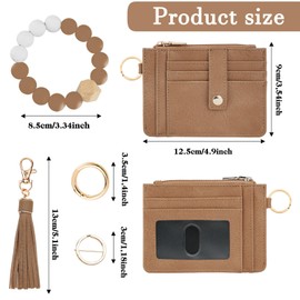 KNGITRYI Wallet Keychain Wristlet for Women,Slim RFID Credit Card Holder Purse Tassel Keychain Bangle Key Ring for Men Women(Camel)