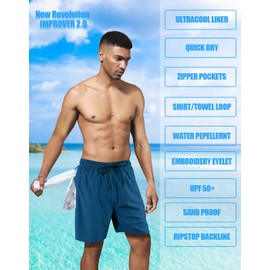 LUCOWEE - Traje de baño con forro de compresión para hombre, con cierre, bolsillo y bucle, secado rápido, 7 pulgadas, entrepierna, traje de baño, Azul (Seaport Blue), X-Large