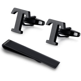 HONEY BEAR Cufflinks & Tie Pin Tie Clip Set Initials Letter Men's Stainless Steel Wedding Cufflinks Cuff Link Black, Copper, No Gemstone