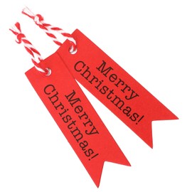 joycraft 100Pcs Merry Christmas Gift Tags, 2.75x0.75 inch Christmas Kraft Paper Tags with String, Red Christmas Holiday Tags, Mini Xmas Name Tags for Gift Wrapping, DIY Crafts, Bottles