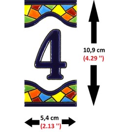House numbers 4 inch. Handpainted house number tiles for signs, addresses and names. Address numbers for houses. House address numbers and letters. Design MOSAICO MEDIANO 4,29" x 2,13" (NUMBER 4)