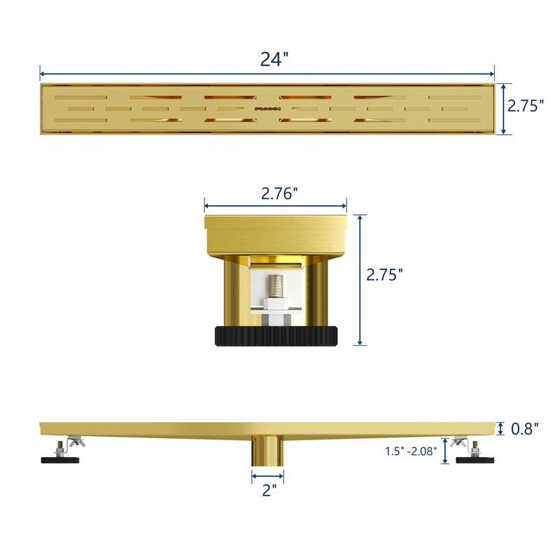 Neodrain 24-in Brushed Brass Rectangular Linear Shower Drain with Brick