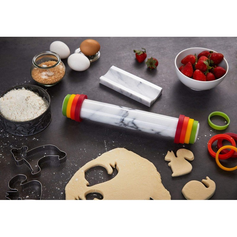 JEmarble Adjustable Rolling Pin with Silicone Guide Rings (Premium Quality)