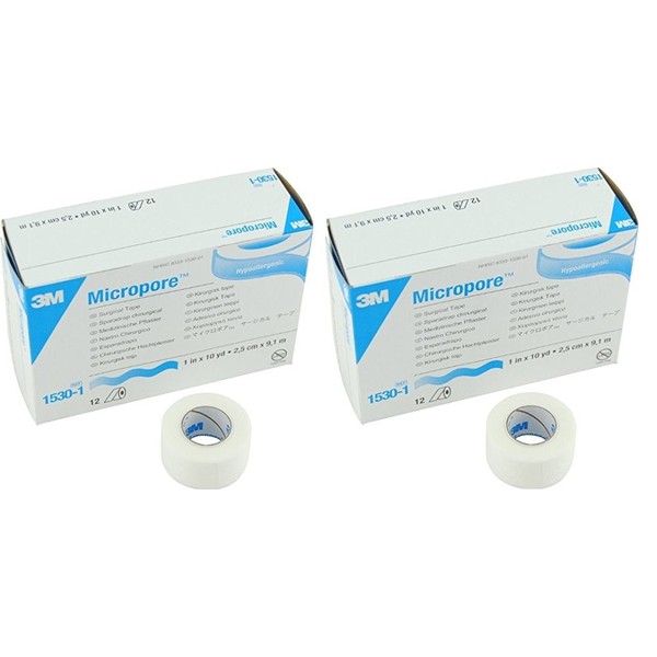 3M Micropore Paper Tape - White, 1" x 10yds HulcgK, 2Pack (Box of 12)