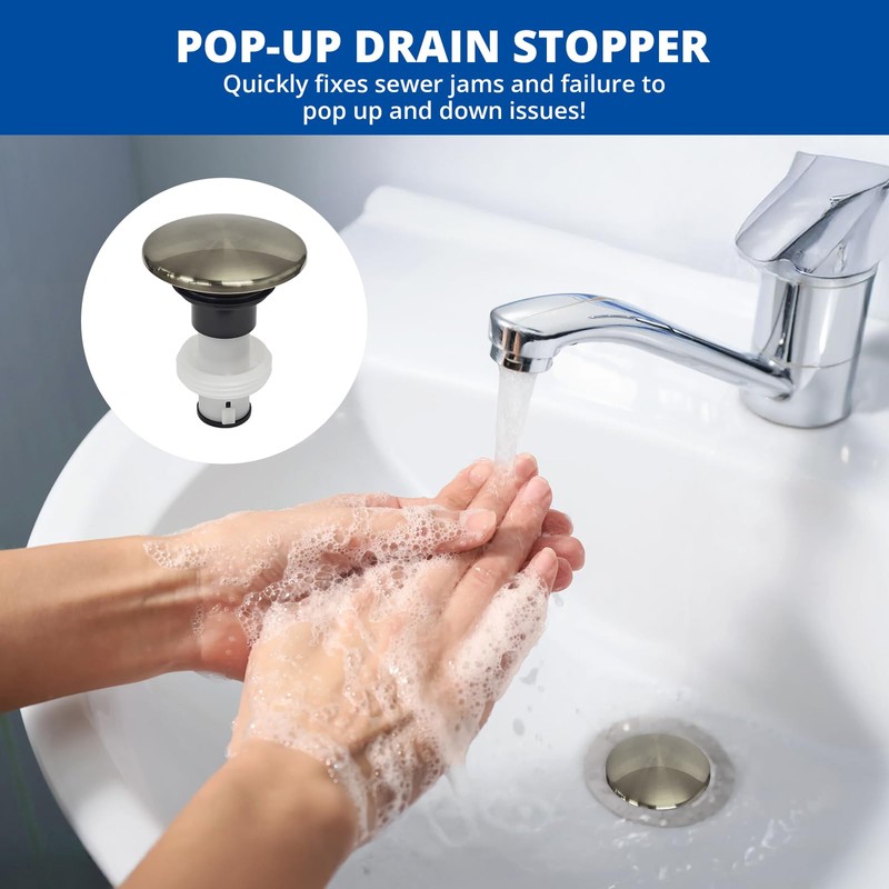 LukeTarp Brushed Nickel 972-098J Bathroom Sink Push & Seal Pop