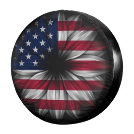 Delerain USA Flag Flower Spare Tire Covers for RV Trailer SUV Truck and Many Vehicle, Wheel Covers Sun Protector Waterproof (16 Inch for Diameter 29"-31")