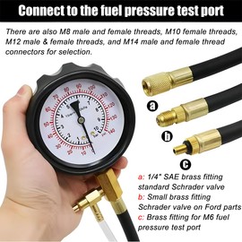 FALVFUN 0-140PSI Car Fuel Pressure Tester Kit, TU-114 Vehicle Gas Gasoline Injection Pump Pressure Tester Gauge Kit, Automobile Oil Injection Pump Diagnostic Tool Set, Universal Fit