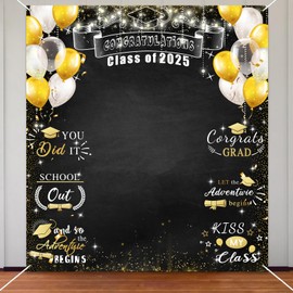 Class of 2025 Banner Decorations - 2025 Graduation Door Cover Banner Congrats Grad Prom Graduation Party Supplies for School College Classroom Decor Black and Gold
