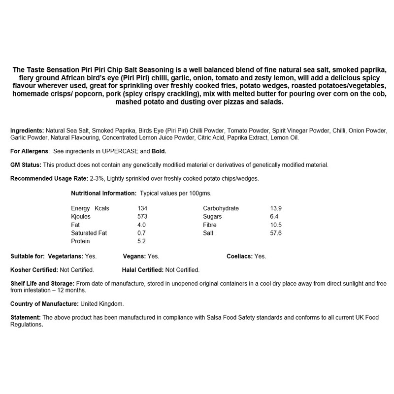 Taste Sensation Piri Piri Chip Salt Sprinkle - 500g Resealable