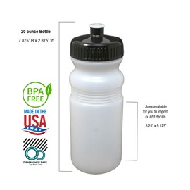 Rolling Sands 20 Ounce Sports Water Bottles 24 Pack, BPA-Free, Made in USA, Dishwasher Safe, Clear Frost Bottles/Black Lids