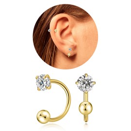 VDKIDKT Tiny 3mm Natural Birthstone Earrings for Women Teen Girls Small Huggie Half Hoop Earrings Tiny Cartilage Hypoallergenic Stud Screw Earrings (Gold, 4.Apr-White Topaz)