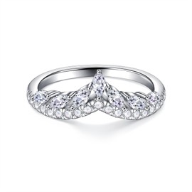 MOOSEA Tiara Moissanite Wedding Bands for Women, D Color VVS1 Clarity Lab Created Ring 925 Sterling Silver Double Row Marquise Moissanite Chevron Rings for Women Curved Wedding Band