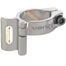 Venzo Road Mountain Bike Bicycle Adjustable Braze On Front Derailleur Adapter Clamp 28.6mm Silver Compatible with Shimano Sram