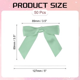 PATIKIL 50 Pcs Satin Ribbon Twist Tie Bows 3.5 Inch Small Craft Bows for DIY Gift Wrapping Champagne Bottle Wedding Christmas Birthday Decor, Grey-green