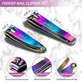 firiKer Nail Clipper Set, Sturdy Stainless Steel Fingernails & Toenails Clippers & Nail File, Sharp Effortless Fingernail Toenail Trimmer, Portable Nail Cutter for Women Men（Rainbow）