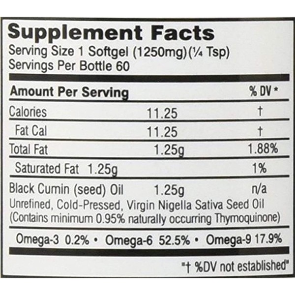 Amazing Herbs Premium Black Seed Oil Capsules - High Potency, Cold Pressed Nigella Sativa Aids in Digestive Health, Immune Support & Brain Function - 60 Count, 1250mg (Pack of 2)