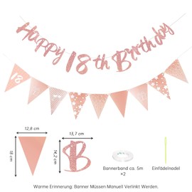 ALEGRE 18th Birthday Decoration Banner Streamers Set, Decoration 18th Birthday Girl, 18th Birthday Decoration Rose Gold, 18th Birthday Garland Spirals, Decoration 18th Birthday Decoration for 18th