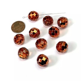 PRECIOSA Ginger Spice Silver coated Czech Fire Polished Round Faceted Glass Bead 14mm 10p