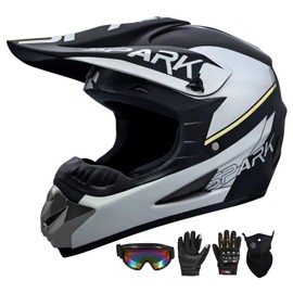 Youth & Kids Dirt Bike Motocross Helmets with Goggles Gloves Mask, DOT Approved Motorcycle ATV BMX 4-Wheeler Off-Road Streetbike Mountain Bike Helmet for Teen Boys Girls (Black Silver, S)