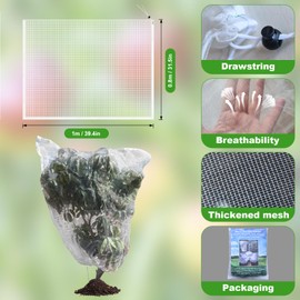 4 Pack Garden Plant Netting, 4.9Ft x 3.3Ft Garden Netting Pest Barrier Mesh Covers Bags with Drawstring Insect Bird Cover Netting Plant Protection Covers for Vegetables Bushes Fruits Tree