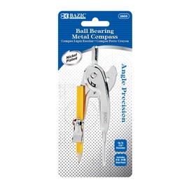 BAZIC Geometry Math Compass Set w/Scale-Arm, Nickel Plated Metal Ball & HB Wood Pencil, Inch Centimeter, Mathematical Drafting Drawing Tool, 1-Pack