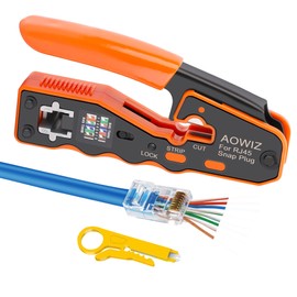 AOWIZ RJ45 Crimp Tool Pass Through Ethernet Crimper Tool for RJ45 Connectors Cat6a Cat6 Cat5e Cat5 with One Mini Wire Stripper