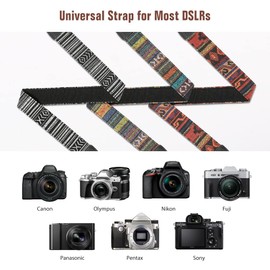 MoKo Camera Strap, Premium Cotton Canvas Braided Adjustable Universal Sling Shoulder Neck Belt for All DSLR Digital Camera Canon, Fuji, Nikon, Olympus, Panasonic, Pentax, Sony, Black & White