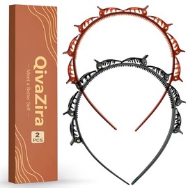 2 Pack Double Layer Headband with Mini Clips for Women Non Slip Twist Braid Hair Band with 8 Small Clips Braided Hairstyle Tool for Bangs Braiding DIY