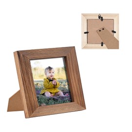 4 x 4 Picture Frame Square Wood Distressed Simple Striped Border Designed Brown Wooden Photo Frame with HD Glass for Tabletop Display Wall Mount Wedding Baby Family Farmhouse Collage Home Office Decor