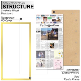 Fxojyvo 11x22 Newspaper Frame Set of 2, Display 11 x 22 Inch Newspaper Front Page for Wall, Light Weight and High Transparent Picture Frame - 2 Pack/Gold/11by22