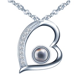 MOOFUN Women's Necklace 925 Sterling Silver Necklace I Love You 100 Languages I Love You Projection Heart Pendant Jewellery Packaging Gifts for Wife Girlfriend Birthday Christmas Day Valentine's Day,