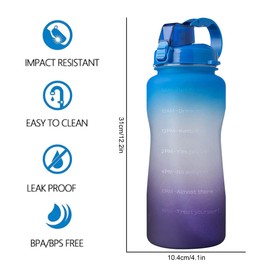 2L Water Bottle Motivational Water Bottle with Time & Capacity Marker BPA-Free Sports Water Bottle Daily Measured Tracking Time Marks Water Cup Ensure Drink Enough Water for Fitness Gym(blue-purple)