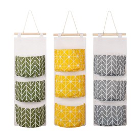 Jesustree Hanging Organiser, Pack of 3, Waterproof Hanging Storage Bag, Wall Door Organiser, Utensil Bag with 3 Pockets for Daily Storage, Green + Grey + Yellow
