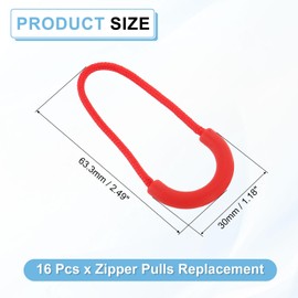 sourcing map 16Pcs Zipper Pulls Replacement, U-Shape Zipper Pull Cord Extender, Fix Tab Tag Extender for Luggage Backpack Jacket Handbags, 63.5mm Red