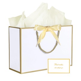 JMANNI Gift Bags, 1PCS Gift Bags Large with Ribbon and 1 Greeting Cards 2 Tissue Paper, Portable Paper Gift Bag with Handles, Birthday Gift Bags,Present Bags for Wedding Party Mothers Day