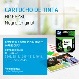 Cartucho de tinta HP 662XL negra Original (CZ105AL)
